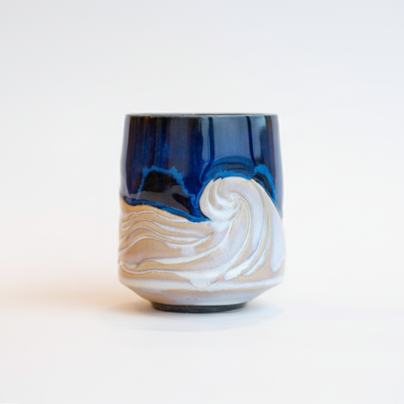 Deep Blue Wave Mug — Handleless Design