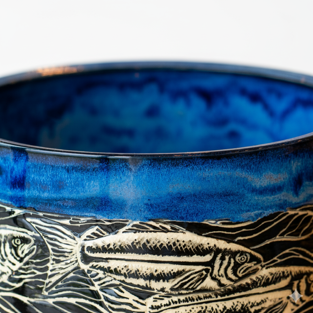 Sgvaffito Wave and Fish Serving Bowl