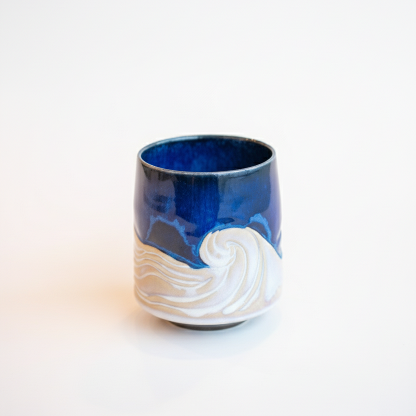 Deep Blue Wave Mug — Handleless Design