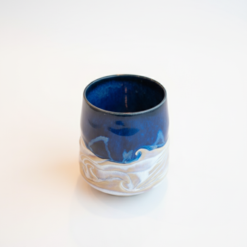 Deep Blue Wave Mug — Handleless Design