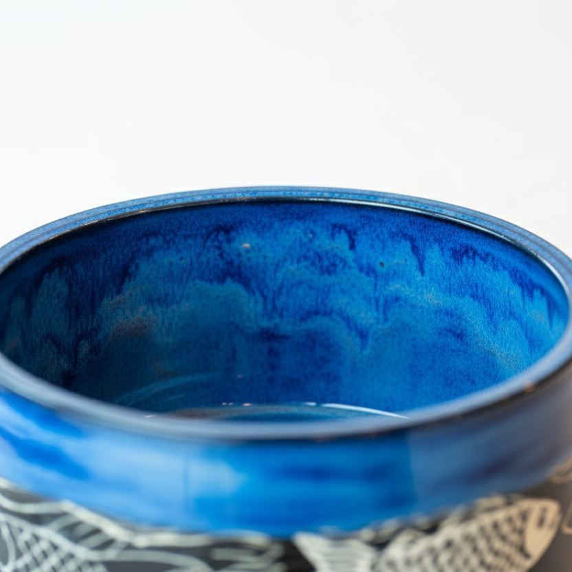 Sgvaffito Wave and Fish Serving Bowl