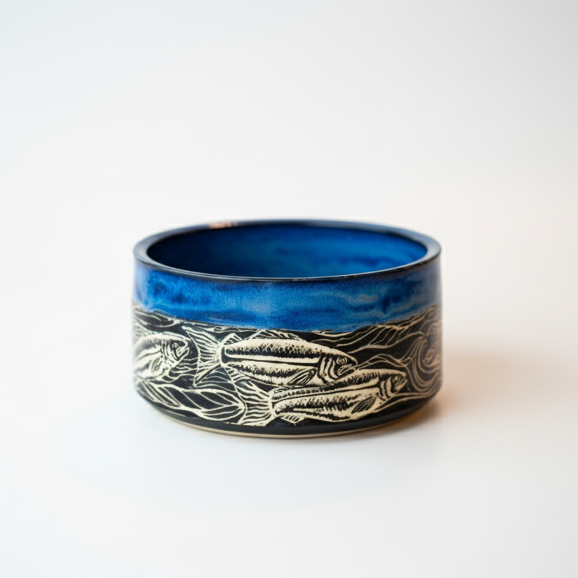 Sgvaffito Wave and Fish Serving Bowl