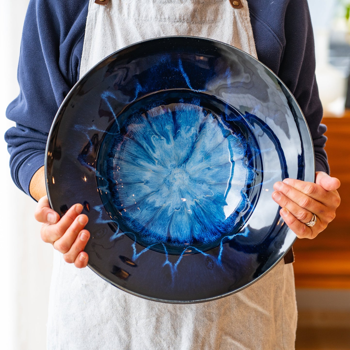 Large Deep Blue Bowl Reflecting Fractured Ocean Light