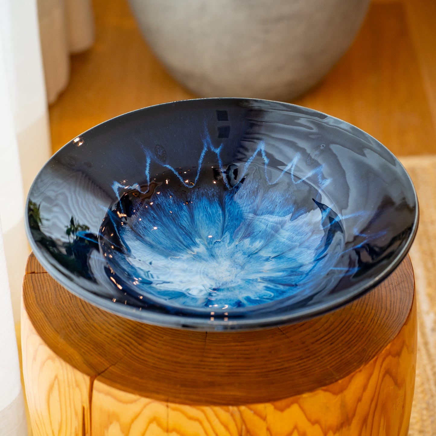 Large Deep Blue Bowl Reflecting Fractured Ocean Light