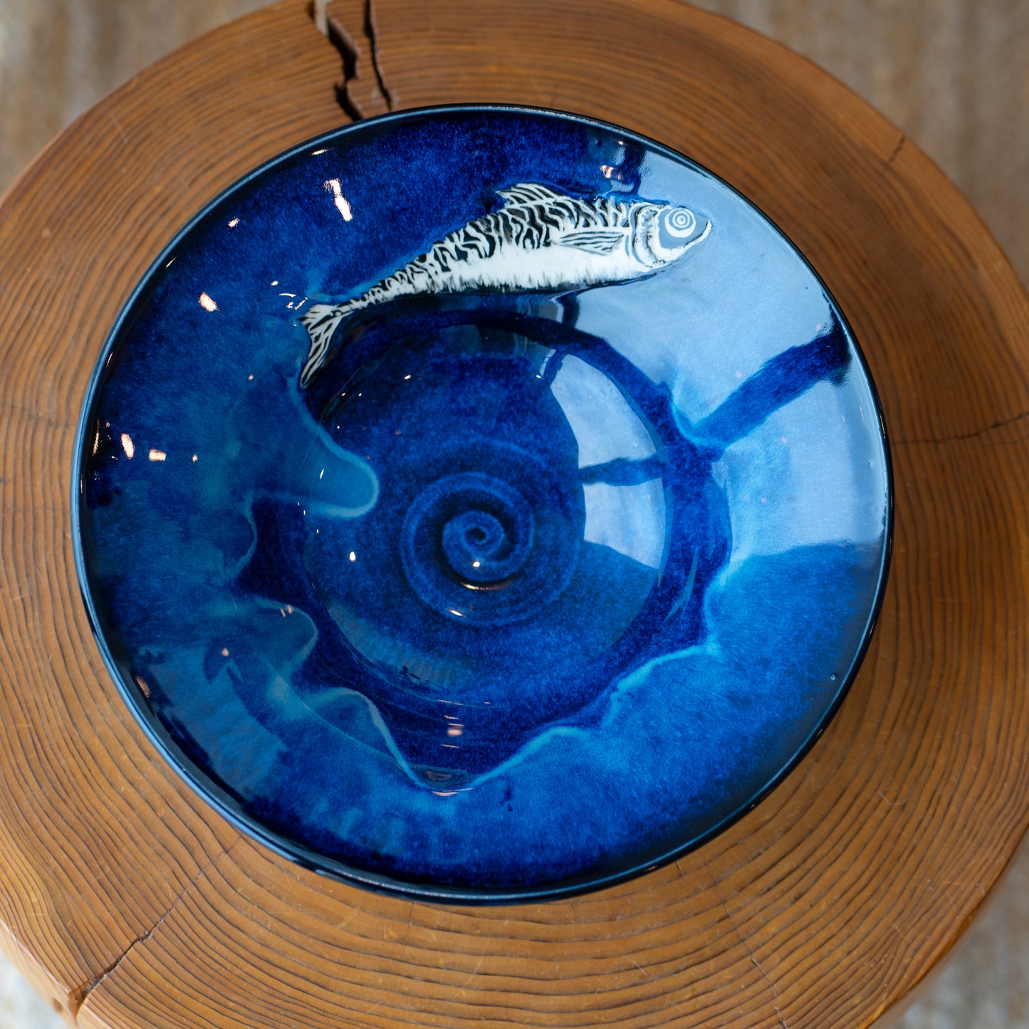 Artisanal Sgvaffito Fish Bowl with Fractured Light