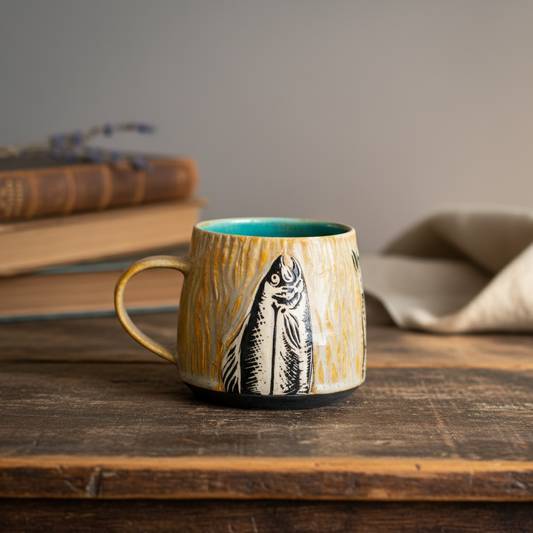 Hand-carved Earthen Fish Mug