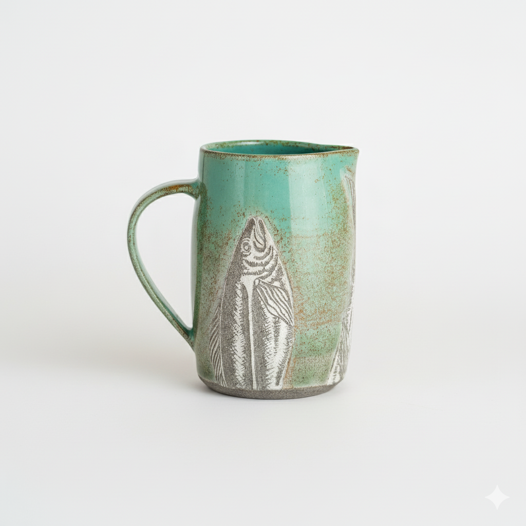 Coastal Hand-carved Fish Jug