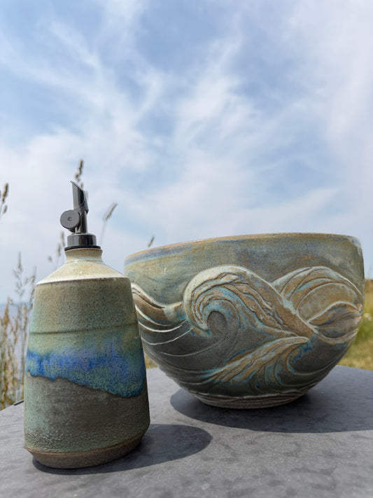 Artisanal Centrepiece Wave Bowl and Olive Oil Dispenser