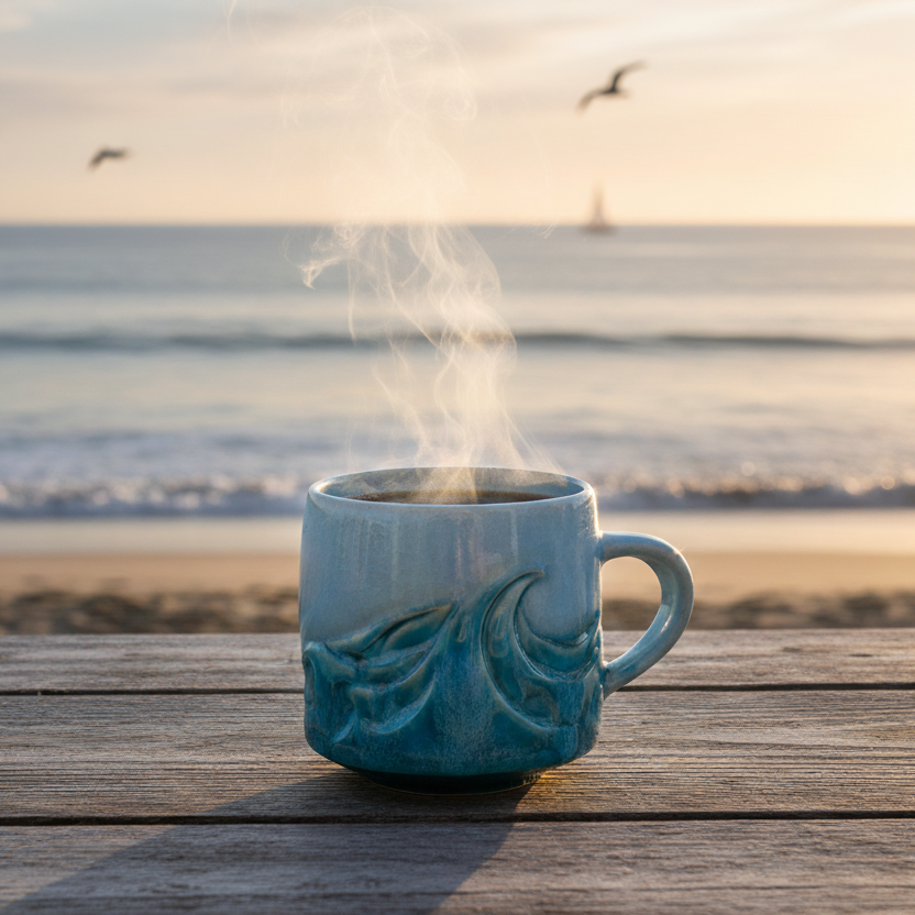 Hand-Carved Wave Mug